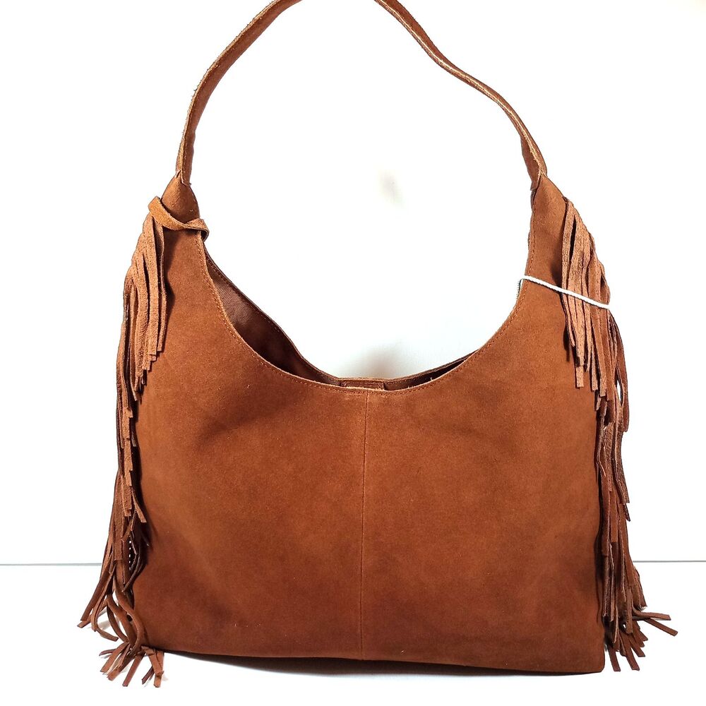 NWT Haute Hippie Style Brown Suede Leather Fringe Hobo Shoulder Bag Boho Purse - Picture 6 of 10